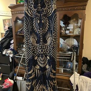 Navy Blue Sequin Embellished Gown Panel